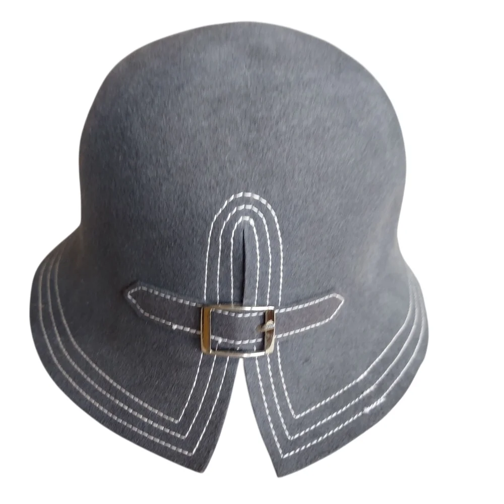 The Hatter Company Gray Felt Cloche Hat with Buckle Stitch Detail Vintage Inspir - Picture 13 of 13